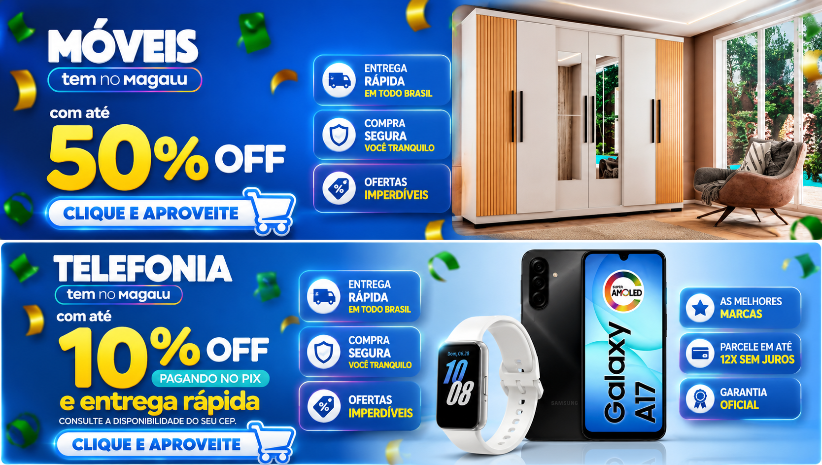 Banner de móveis e telefonia com ofertas e entrega rápida