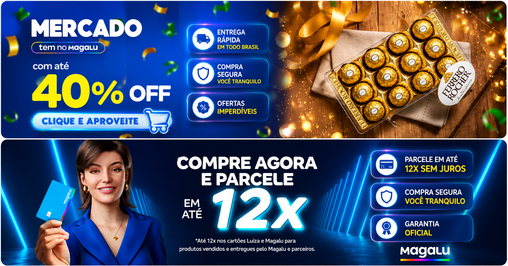 Banner de mercado e parcelamento em até 12x